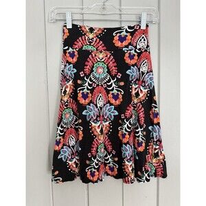 Salaam Skirt XS Jersey Knit A-Line Black Pink Paisley Boho Stretch Pull-On